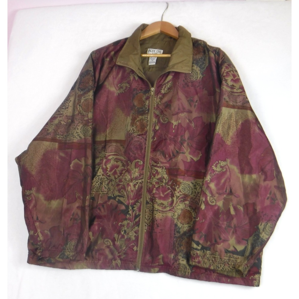 Vintage Pacific Cove Windbreaker Full Zip Jacket Women's 2X Floral Artsy Grandma